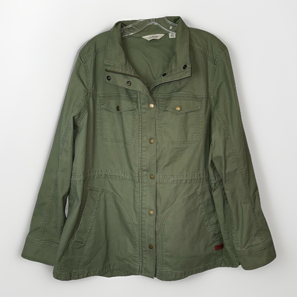 LL Bean BeanFlex Utility Jacket Womens Size 2X Deep Olive Full Zip Snap 517224 - Picture 2 of 11